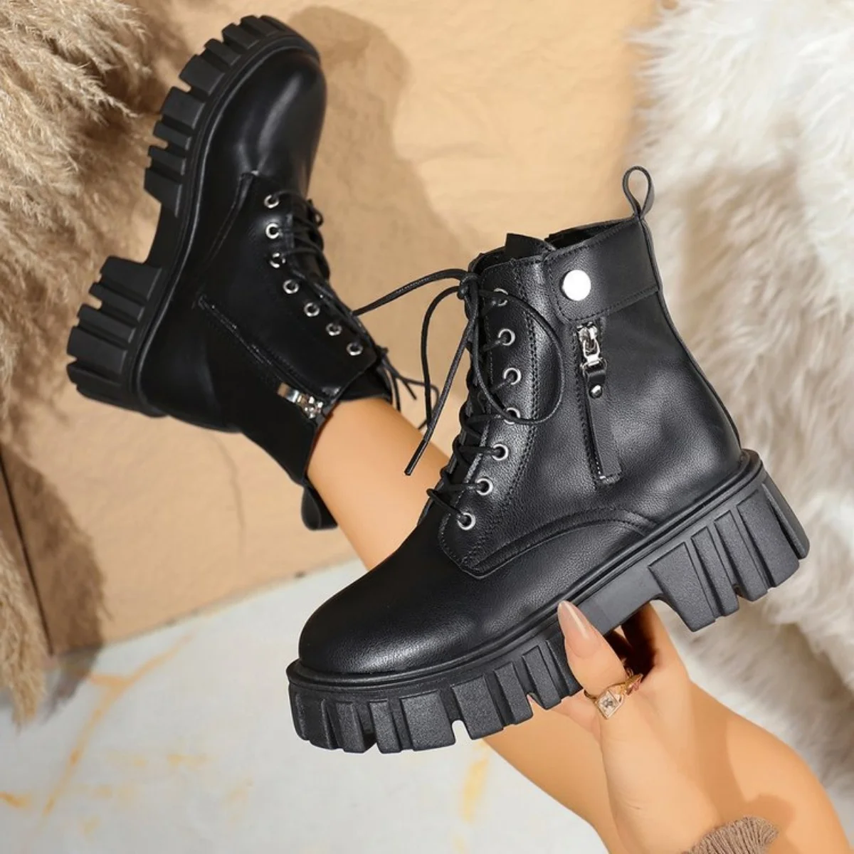 Large-Sized Side Zipper Leather Ankle Boots, Versatile, Fashionable, Cross-Border Trade, New, 2025