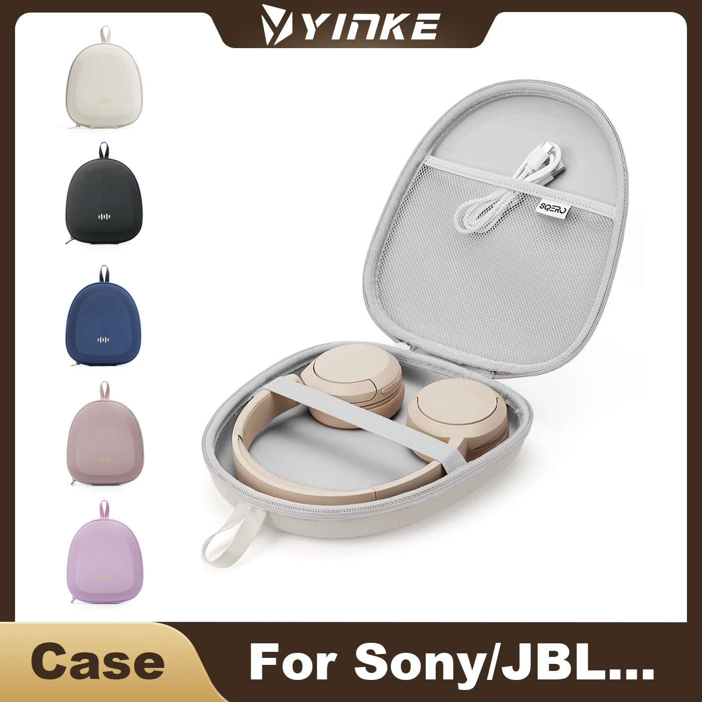 Estojo rígido de EVA compatível com fones de ouvido Sony WH-CH720/JBL Tune 510/Soundcore Q30, bolsa portátil à prova de choque e à prova de poeira com vários bolsos