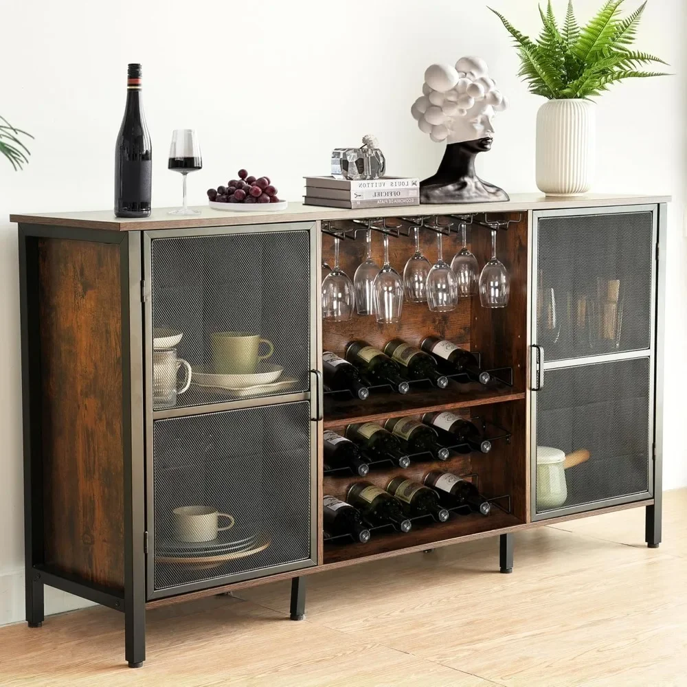 

Industrial Wine Bar Cabinet - Farmhouse Sideboard & Buffet for Liquor and Glasses