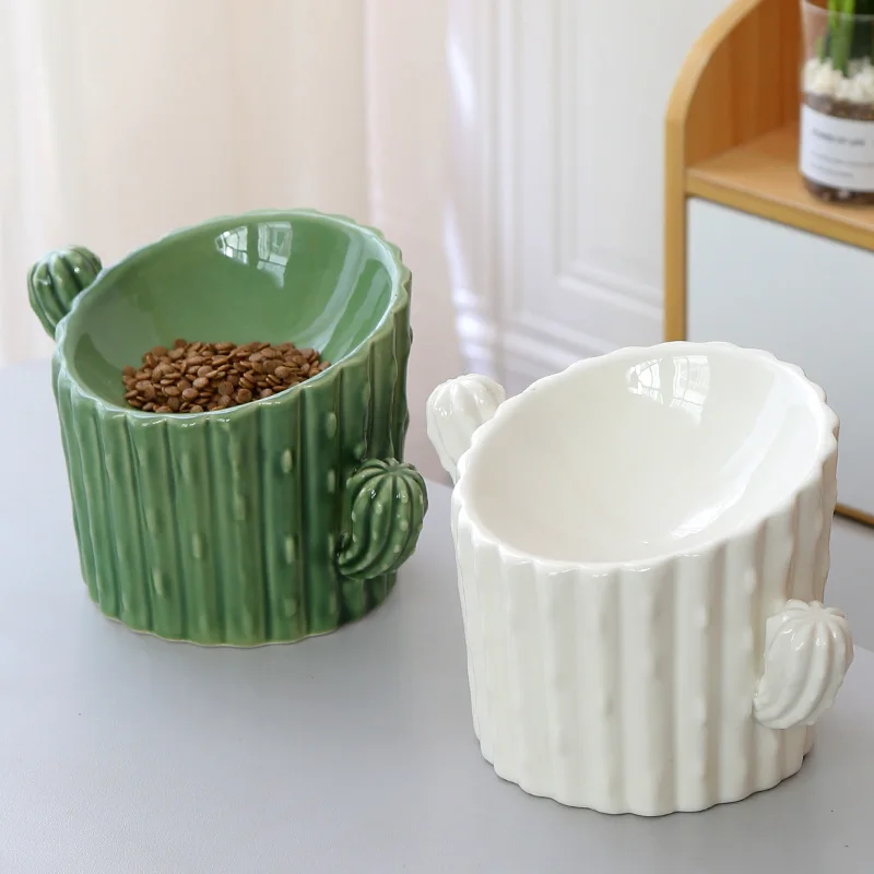 

Non-Slip High Foot Bowl Cat Bowl Small Dog Bowl Cute Cactus Bowl Ceramics Pet Bowl Cat Food Bowl Cat Accessories Pet Items