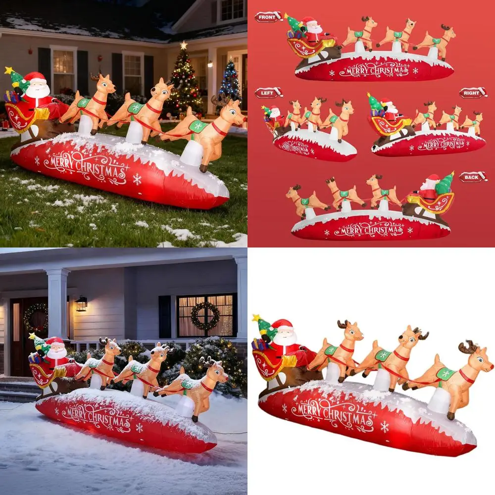 

10-Foot Red Santa Sleigh Reindeer Inflatable Outdoor Christmas Lawn Decoration