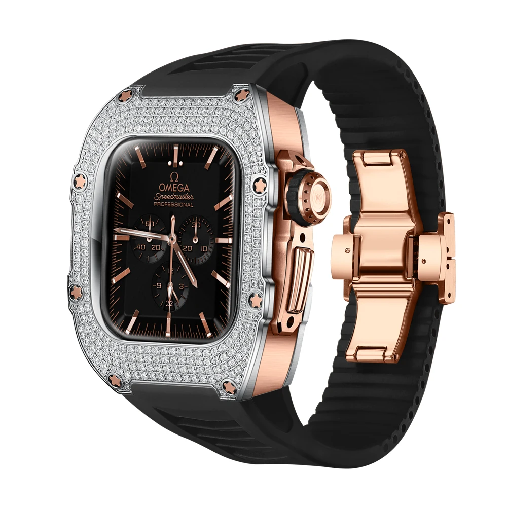 

Mod Kit for Apple Watch s9 8 7 41mm Luxury Titanium Diamond Inlaid Accessories Apply to s6/5/4 SE 40mm Case and Black band