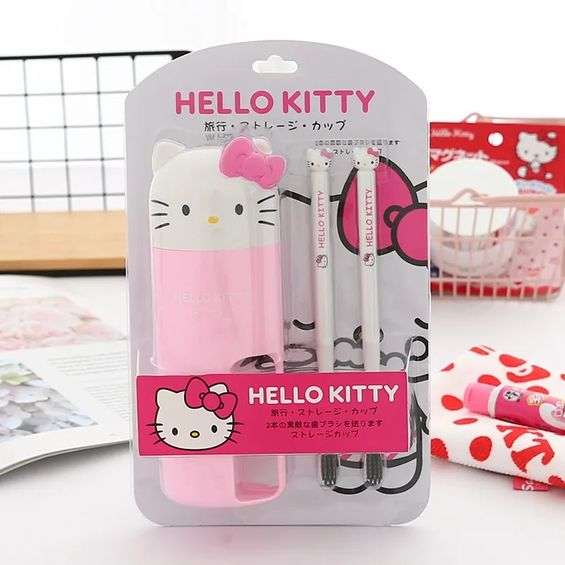 Hello Kitty toiletries set, couple's travel set, toothbrush and toothbrush cup, portable travel toiletries storage box.