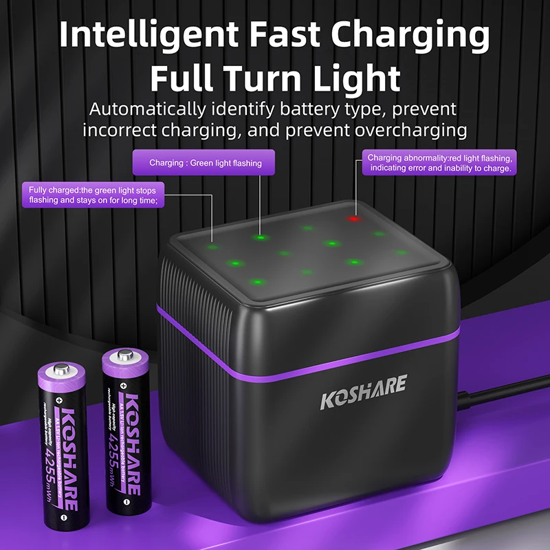 KOSHARE Nowa Ulepszona Ładowarka do Baterii 1.5V z 12 Gniazdami, Inteligentna, Niezależna, z Wskaźnikiem LED, do Akumulatorów Litowych AA — zdjęcie produktu 2