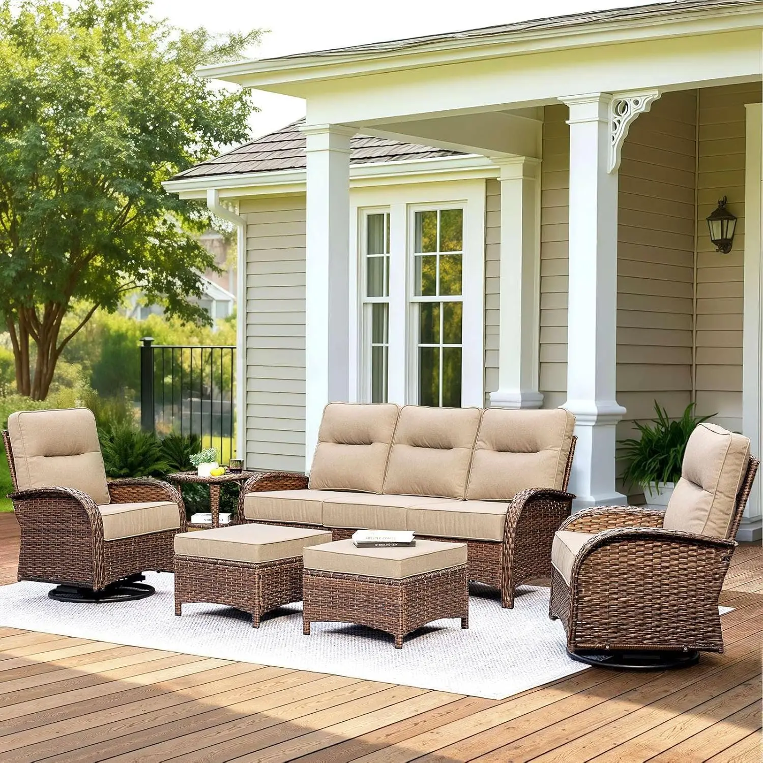 

Patio Furniture Set With 6-Inch Thick Cushions, High Back Outdoor Swivel Rocker Chairs, Patio Couch And Ottomans,, Customized