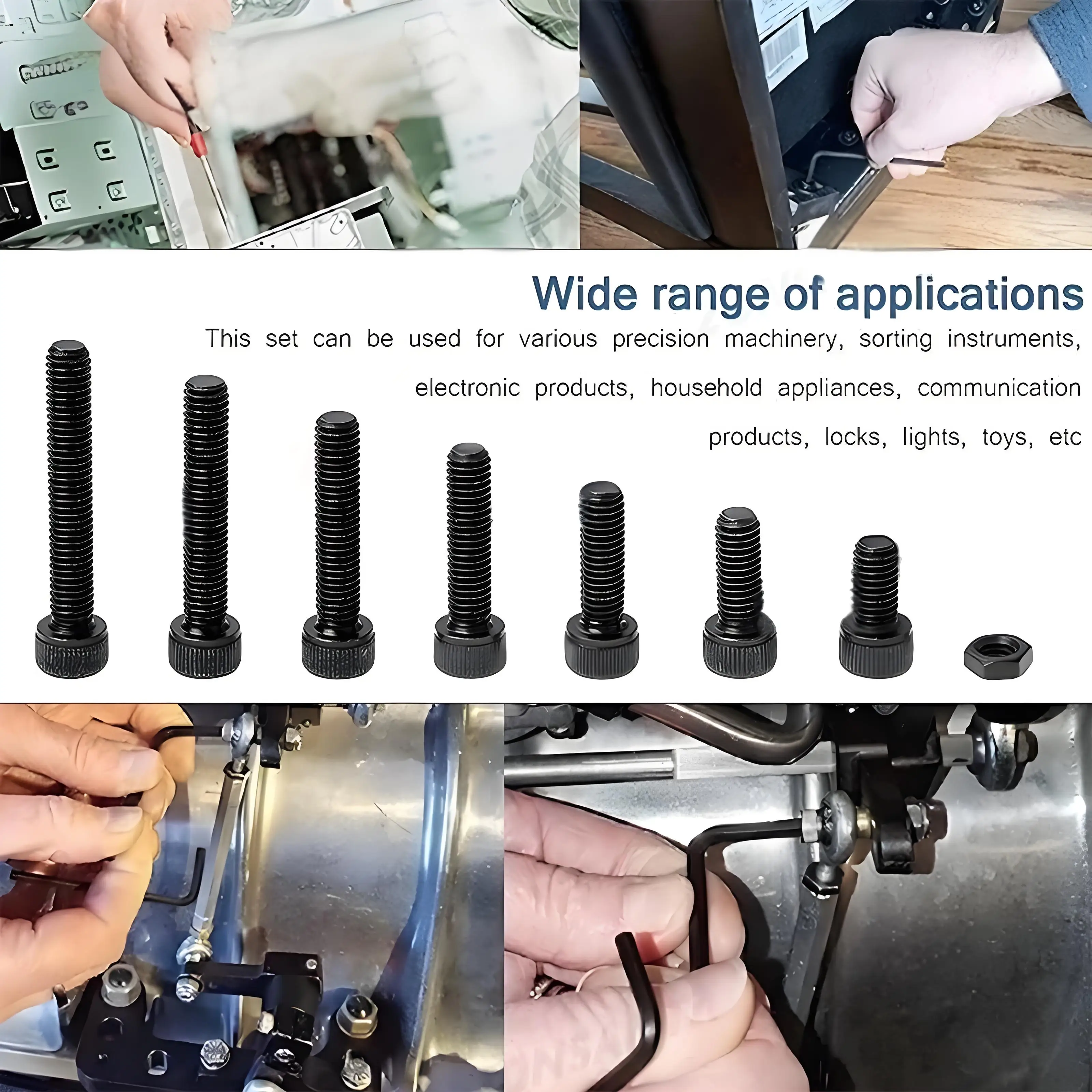 Set Sekrup dan Mur Kepala Hexagon Allen Baja Kelas 12.9 Hitam M2 M2.5 M3 M4 M5 DIN912