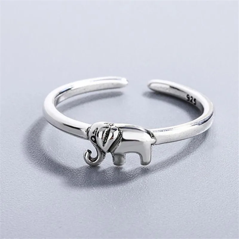 Neue Retro Distressed Luck Baby Elefant 925 Sterling Silber Schmuck Ethnischen Stil Transfer Auspicious Animal Öffnung Ringe R132