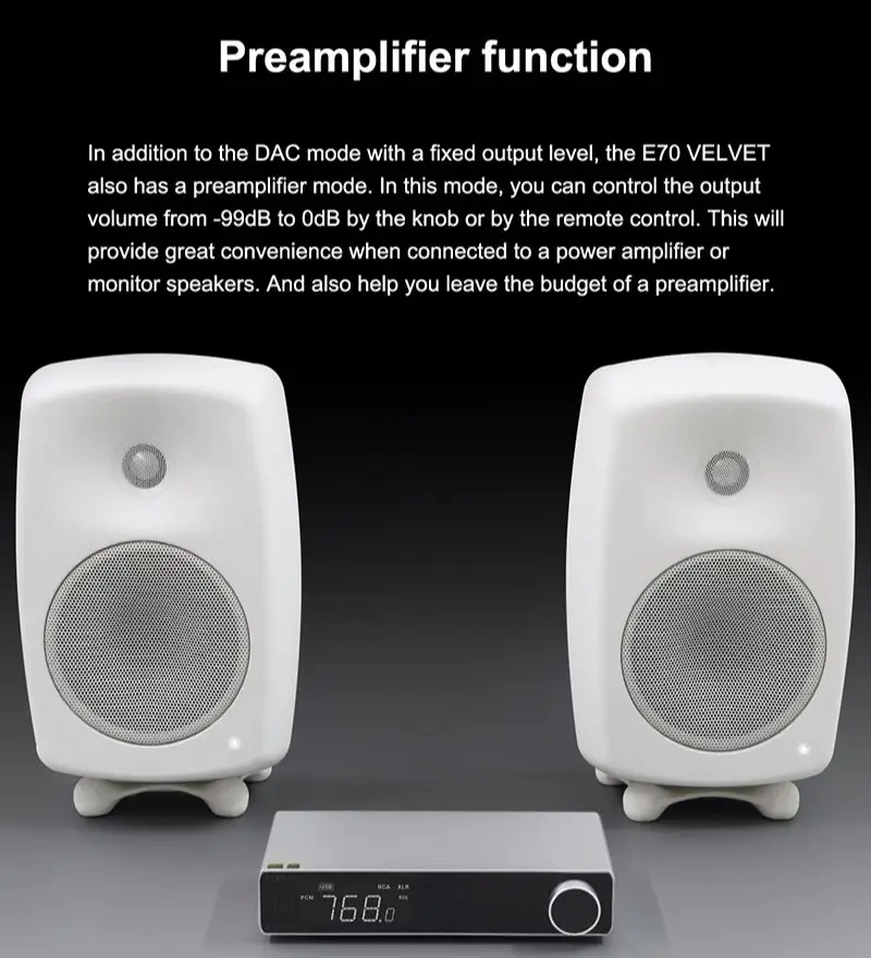 TOPPING E70 VELVET AK4191 AK4499EX USB DAC XMOS XU316 광 동축 블루투스 5.1 LDAC Inpu RCA XLR 출력, 리모컨 포함