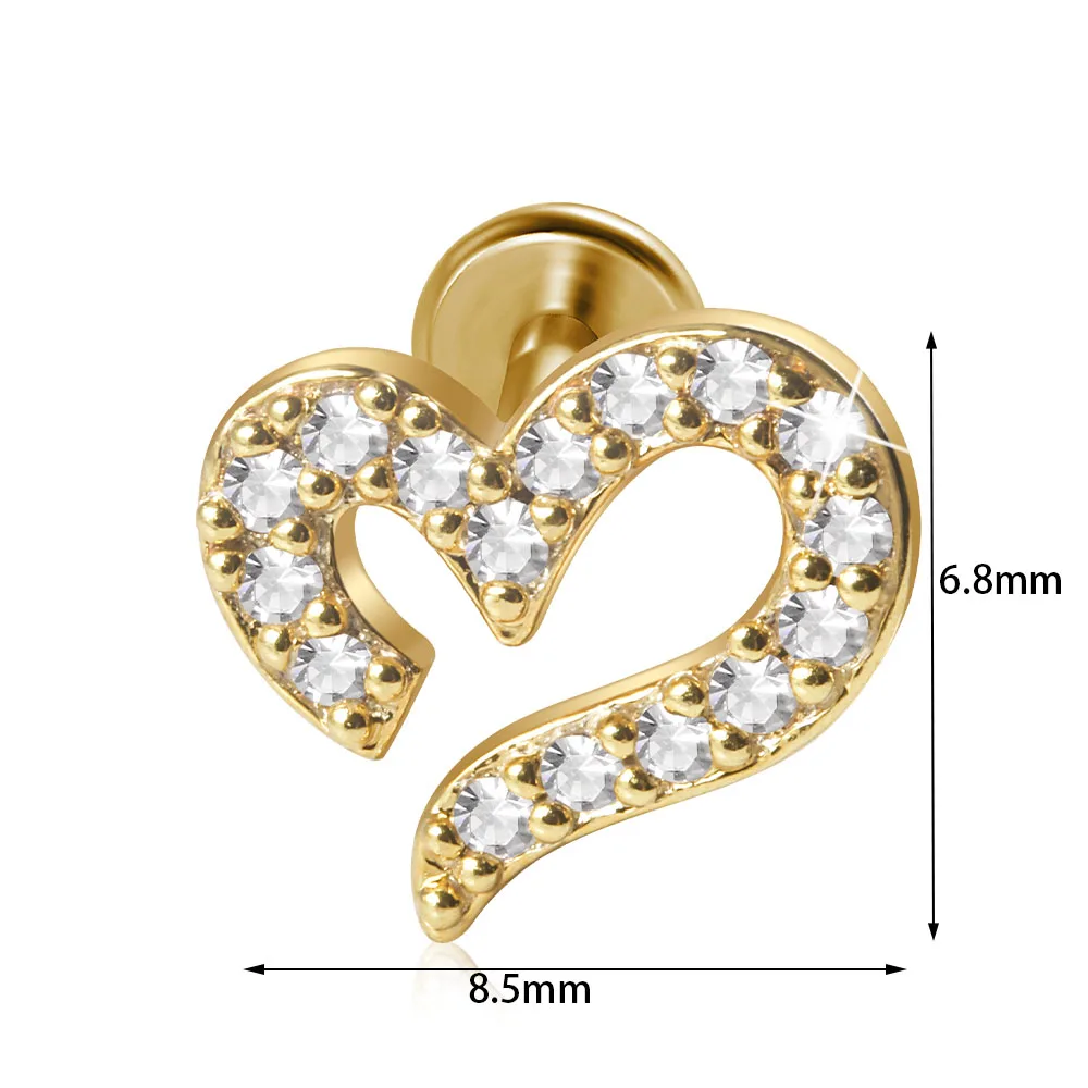 1pc 316L Surgical Steel Gold Plated CZ Ear Stud Ear Tragus Cartilage Helix Conch Lobe Piercing Labret Lip Ring Piercing Jewelry