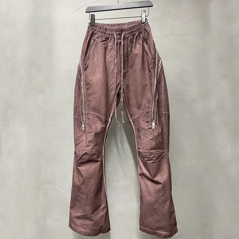 Washed Splicing Multi Zippered Casual Pants Men Patched Multi Zippered Micro Horn Cargo Trousers