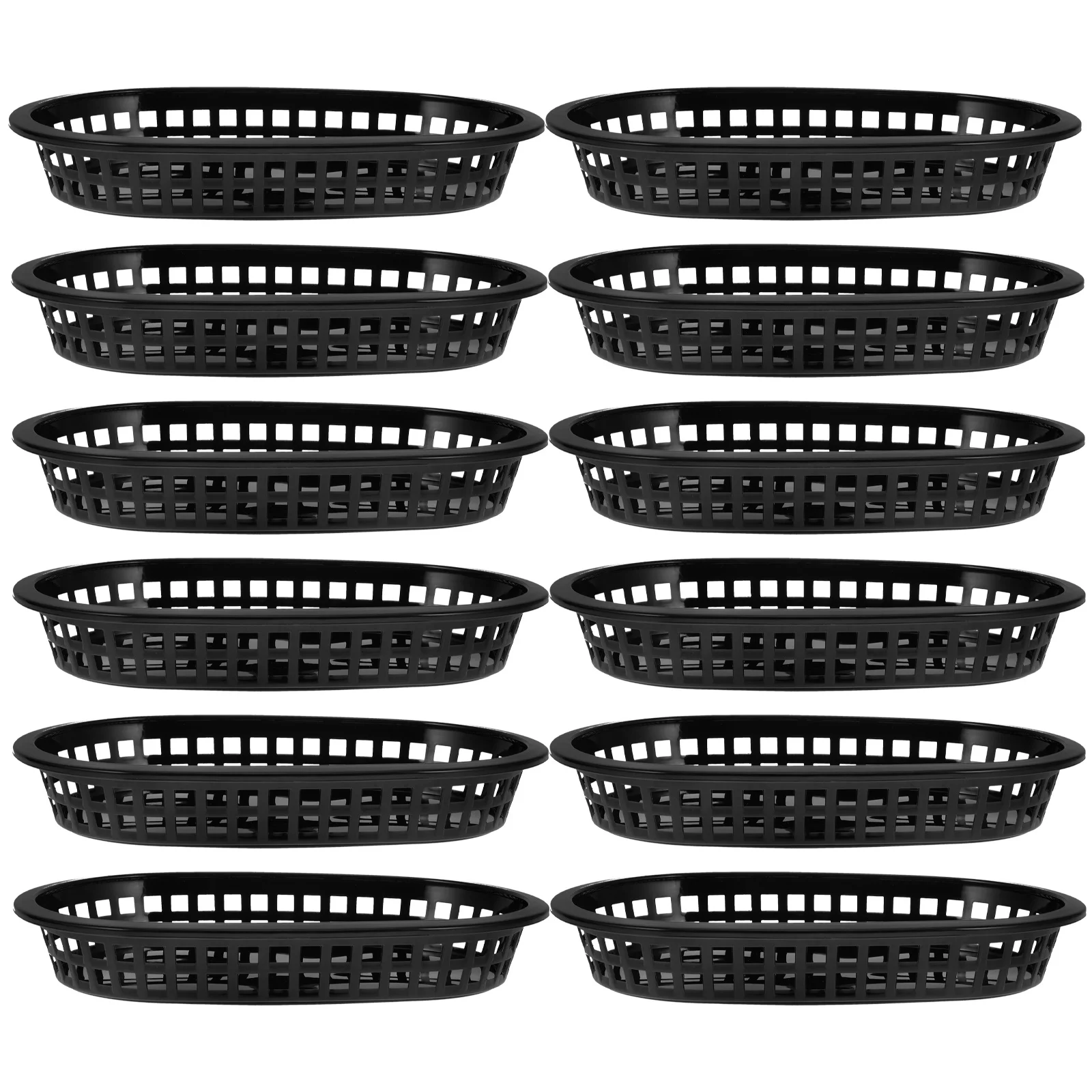 

12pcs Fast Food Basket Boat Shape Plastic Snack Trays Black Fruit Storage Kitchen Tableware Baskets Containers Dessert Trays