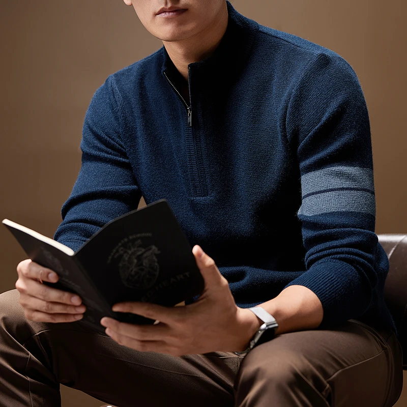 

Мужской высококачественный вязаный топ, осень-зима 202, новый повседневный свитер на молнии средней высоты