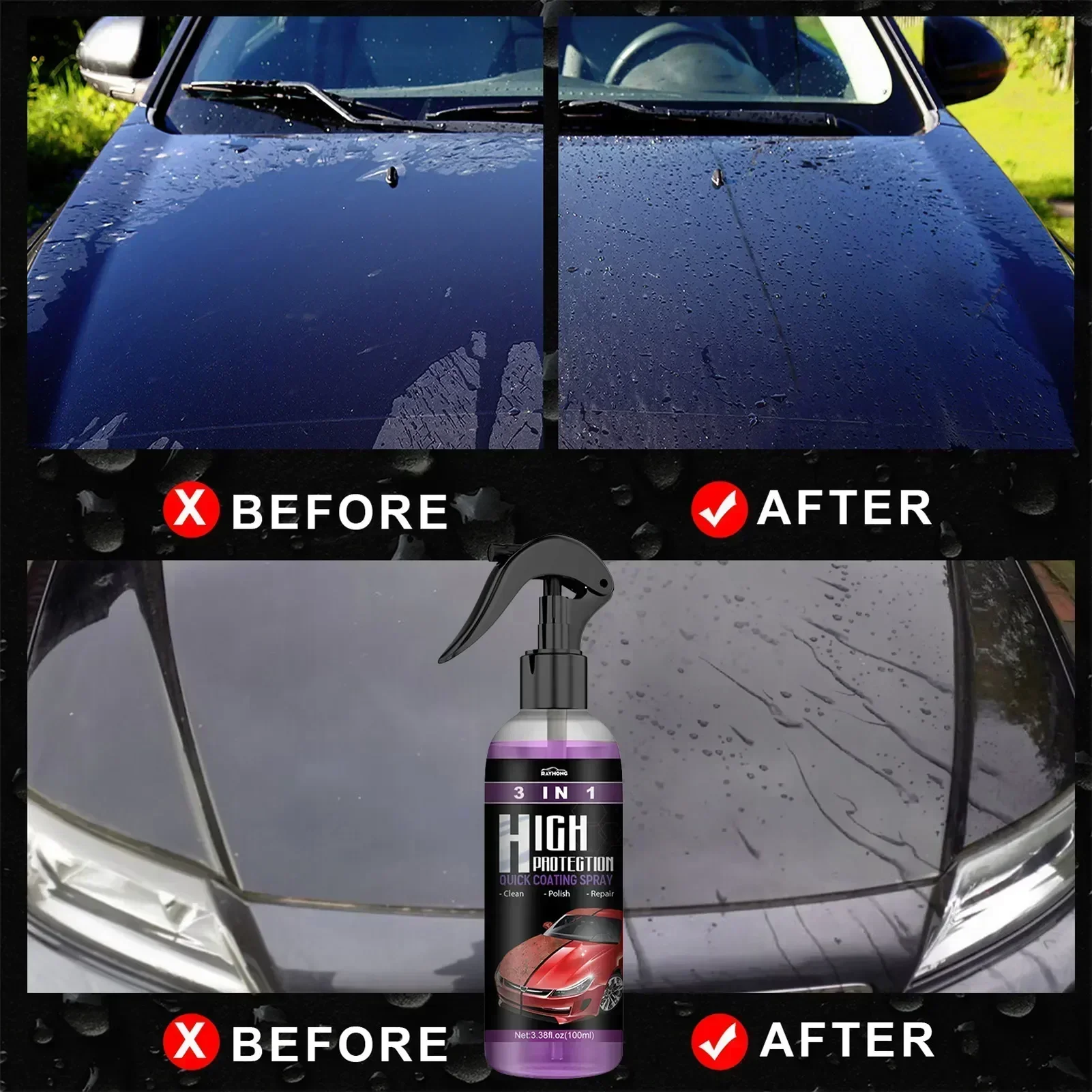 3 In 1 Car Ceramic Coating Spray 100ml Auto Nano Ceramic Coating Car Exterior Scratch Restorer Ceramic Spray Coating30/100ML