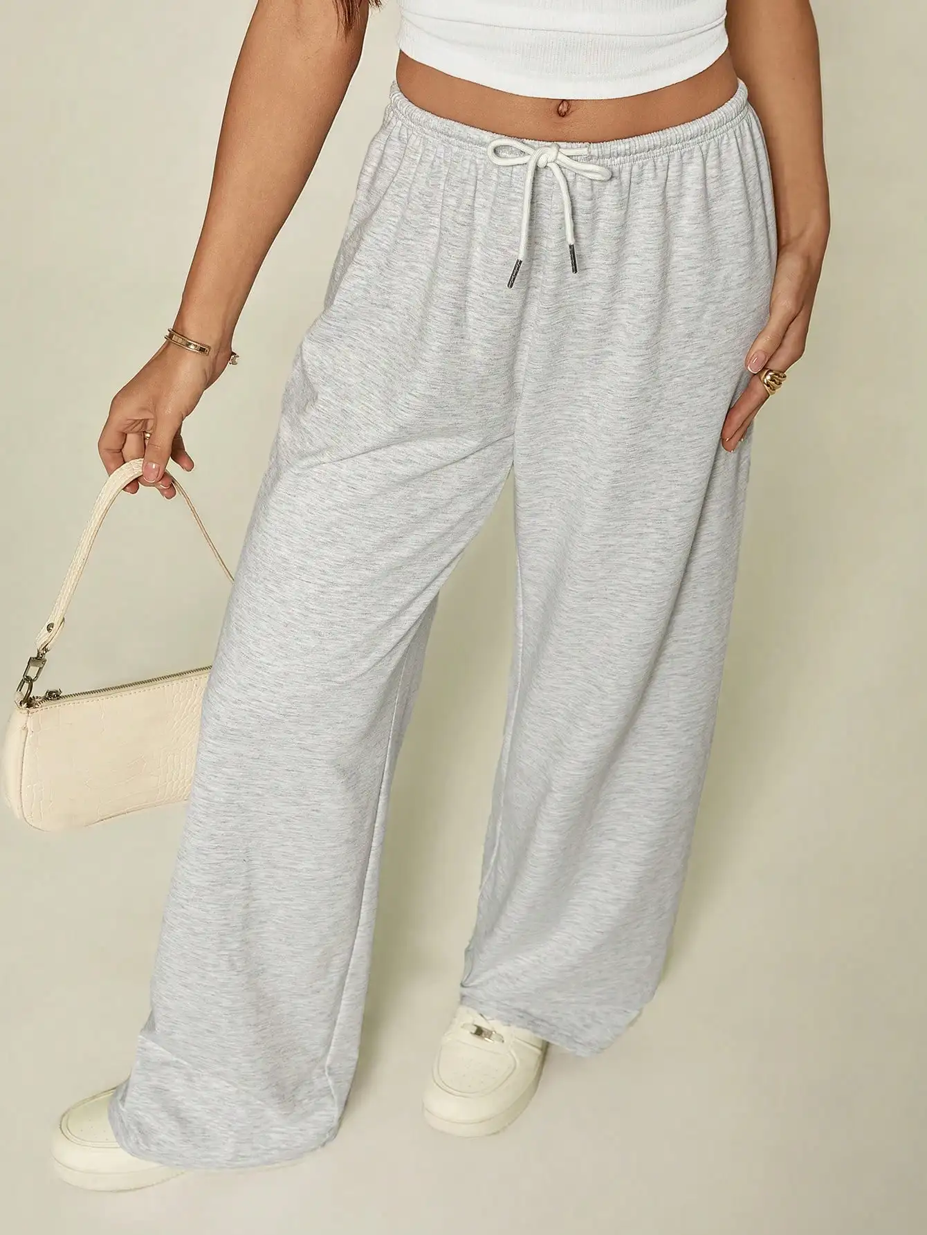 

Женские серые широкие спортивные брюки с завязками на талии, повседневные, свободного кроя для ежедневной носки