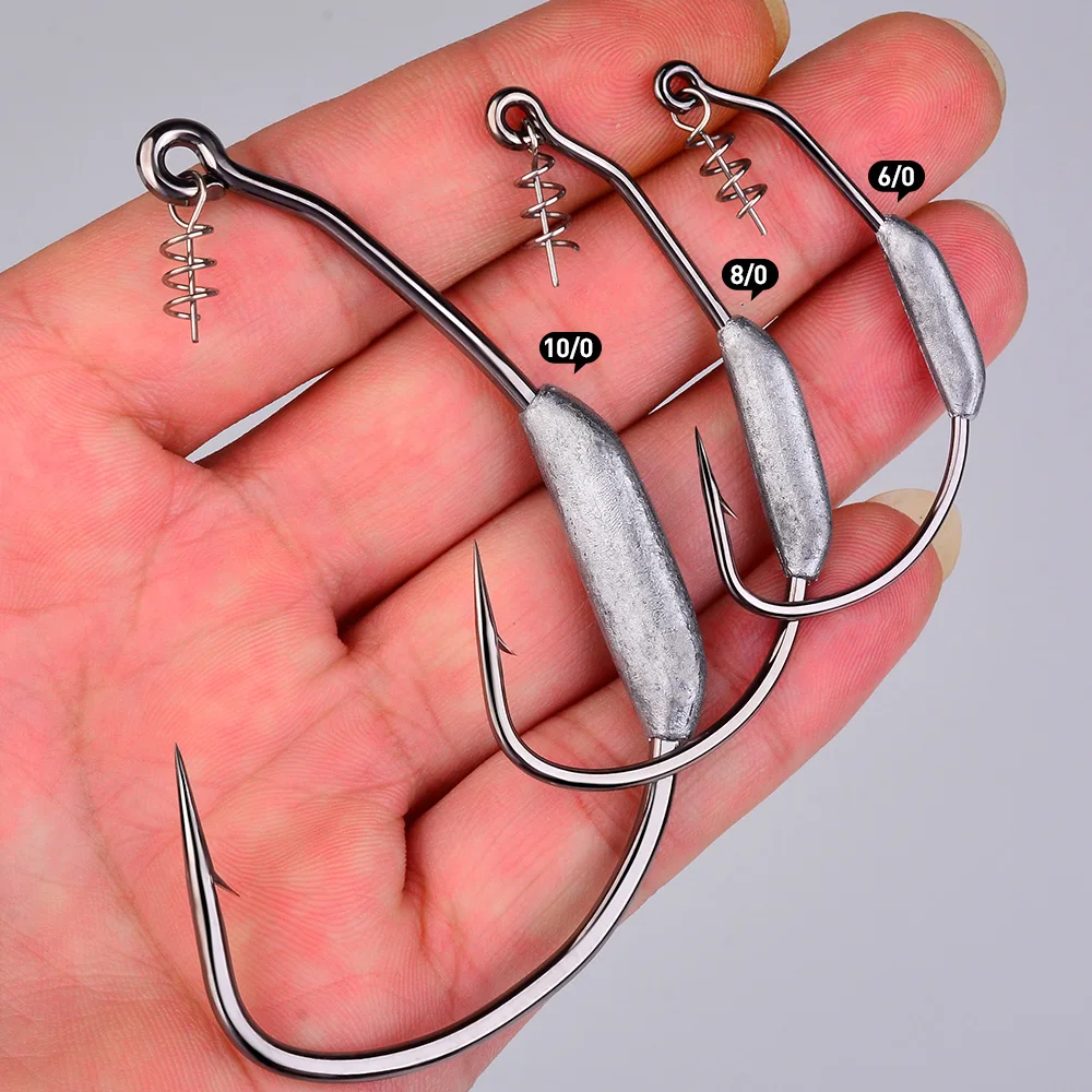 PROBEROS 3/5 Stück Gewichtete Swimbait-Haken mit Federverschluss, Hochkarbon-Stahl, Wide Gap Jig-Haken für Hecht, Barsch, Texas Rig Angelzubehör – Detail 4
