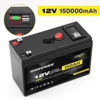12V 150000mAh Lithium LiFePO4 Deep Cycle Rechargeable Iron Phosphate Battery 4000+ Cycle for Solar,Fish Finder,Power Wheels