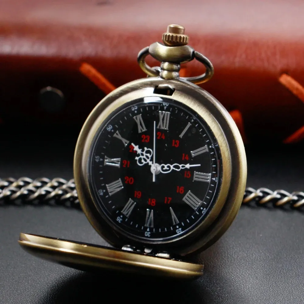 Bronze Polish Quartz Pocket Watch Mens Pendant Fob Chain Smooth Pocket Watches relogio Montres with Gifts Accessory