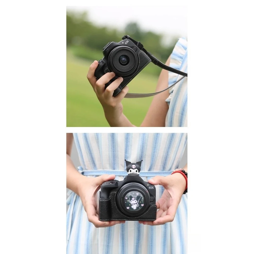 For Canon R50 R100 Camera bag PU Leather case Protective case portable camera bag, Retro half set Micro-single camera bag