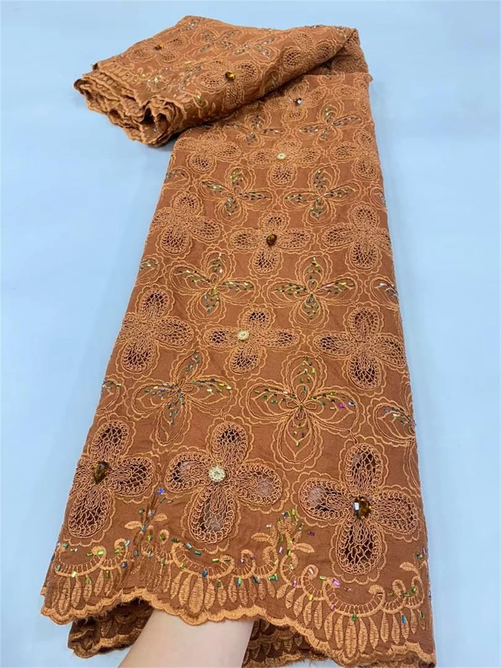 

African Lace Fabric Nigerian Tulle Embroidered Bridal Gown Material Soft Cotton Damask for Wedding Party Dresses 5Yards 2025