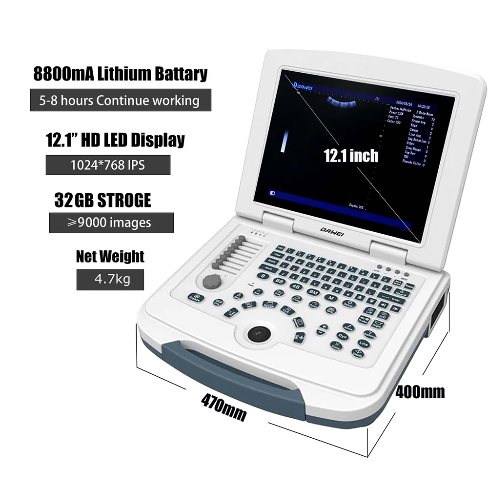 Portable Veterinary Ultrasound Rectal Scanner 12.1 Inch Laptop Vet Pregnancy Machine 7.5MHz Probe for Horse Cow Camel DAWEI