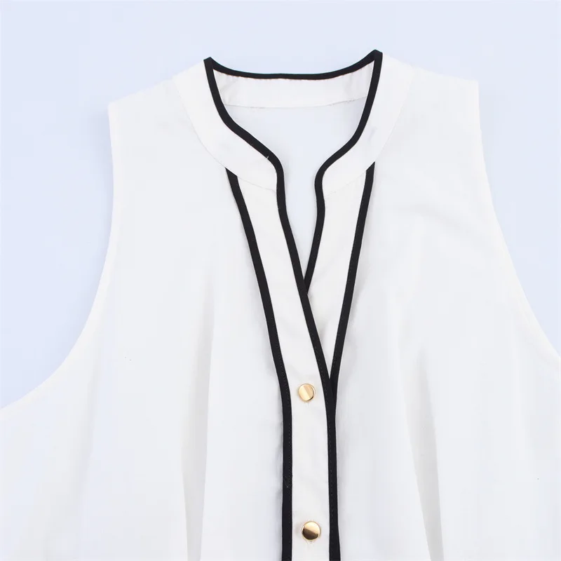 2025 Estate nuova moda colore contrasto bordo decorazione abito senza maniche da donna semplice scollo a V abiti lunghi casual femminili