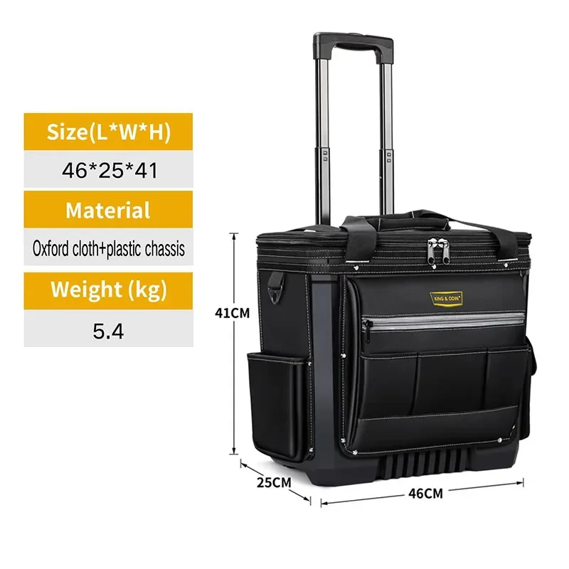 Professional Trolley for Tools Tool Box Organizer Waterproof 1680D Large Electrician Wheels Rolling Heavy Duty Trolley Tool Bag