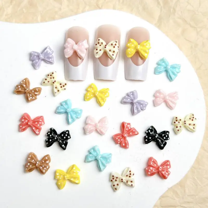 

Macaron Colored Resin Ties Nail Charms Cute Glossy Polka Dots Bowknots Nail Art Accessories for DIY Hairpin Manicure Supplies