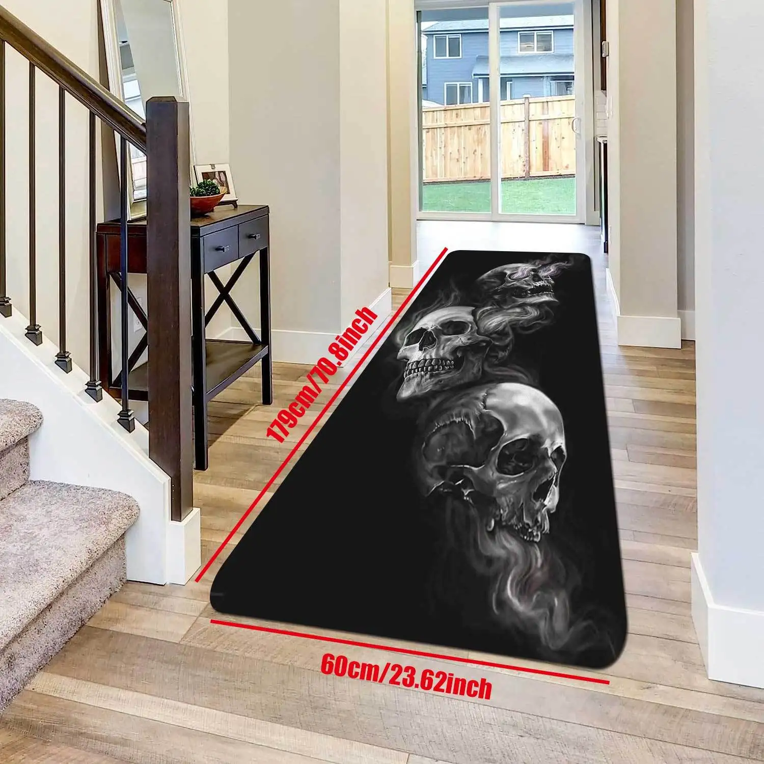 1pc Vintage Gothic Smoke‑Skull Printed Long Runner Rug, Decor Floor Mat for Kitchen, Dining Room, Bar, Hallway