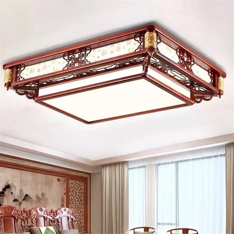 

Chinese Style Ceiling Lamp Vintage Wooden Lights for Bedroom Dining Room Studyroom Round Square Classical Living Chandelier