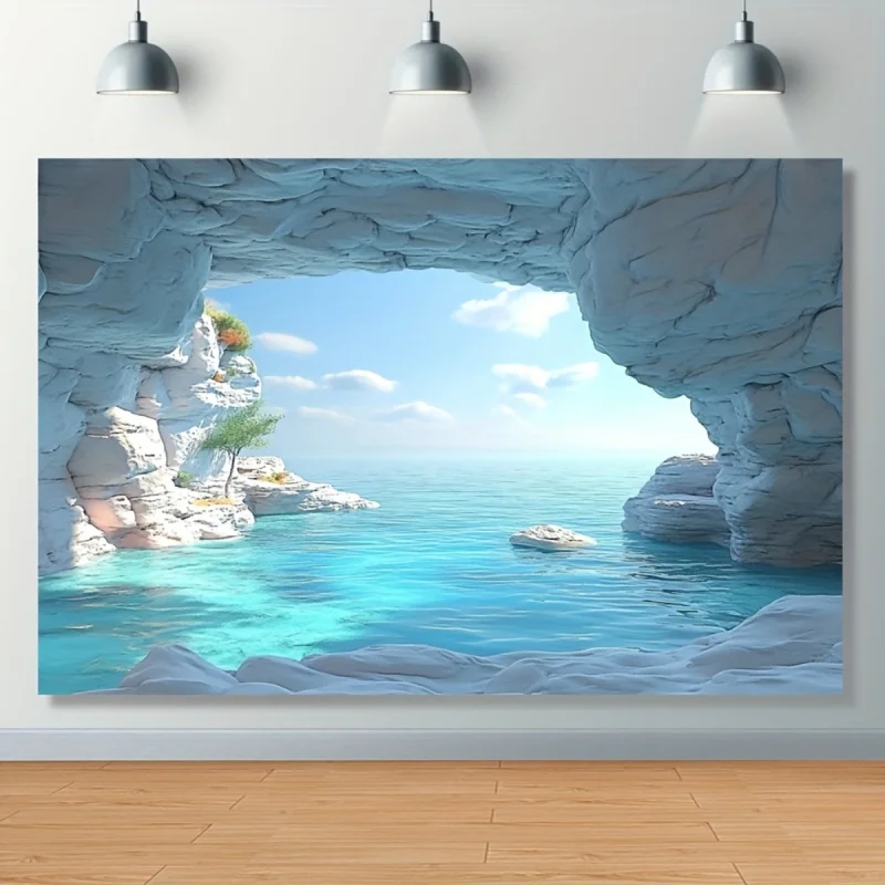 Türkisfarbener Ozean-Höhlen-Wandteppich - Maschinenwaschbarer Sommer-Meeresblick-Wandbehang für Innen- und Außenbereich