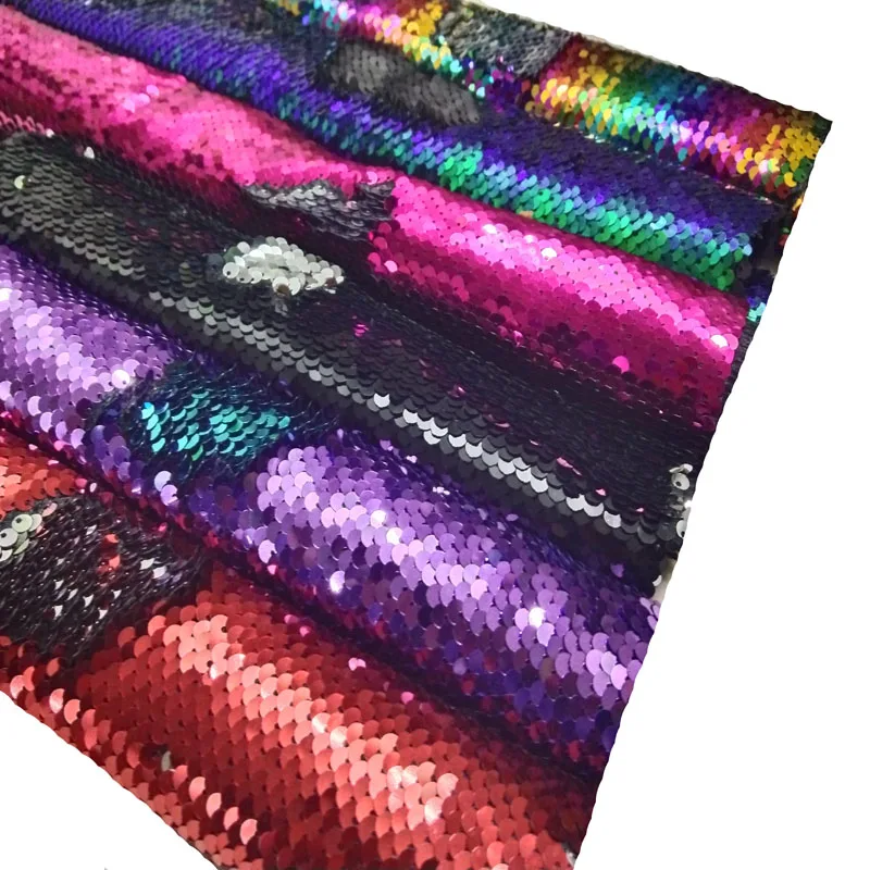 ViaPhile Mysterious Colorful Double-face Reversible Sequin Fabric 30x22cm Satin Back Sequin Fabric For DIY Sewing Bag Purse