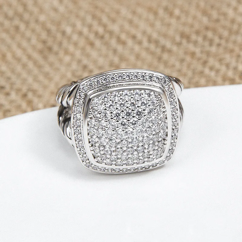 

2023 DY Cross border Square 17MM Zircon Imitation Diamond European and American Style Twisted Wire 925 Silver Ring Gift