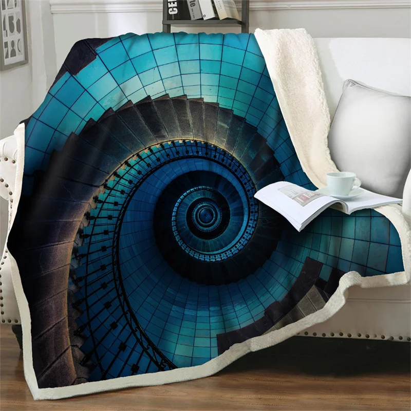 

Visual Vortex Geometric 3D Sherpa Throw Blankets for Couch Sofa Beds Home Bedroom Decorative Soft Warm Quilt Nap Cover Portable