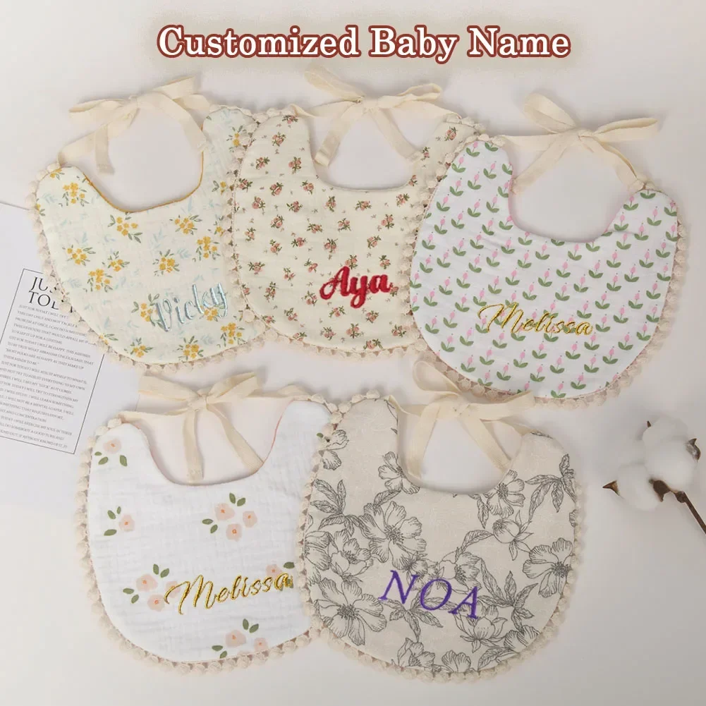 Personalized Gift Baby Apron Custom Stuffed Baby Name Muslin Cotton Baby Boys Kid Bibs Waterproof Girl Accessory Newborn Infant