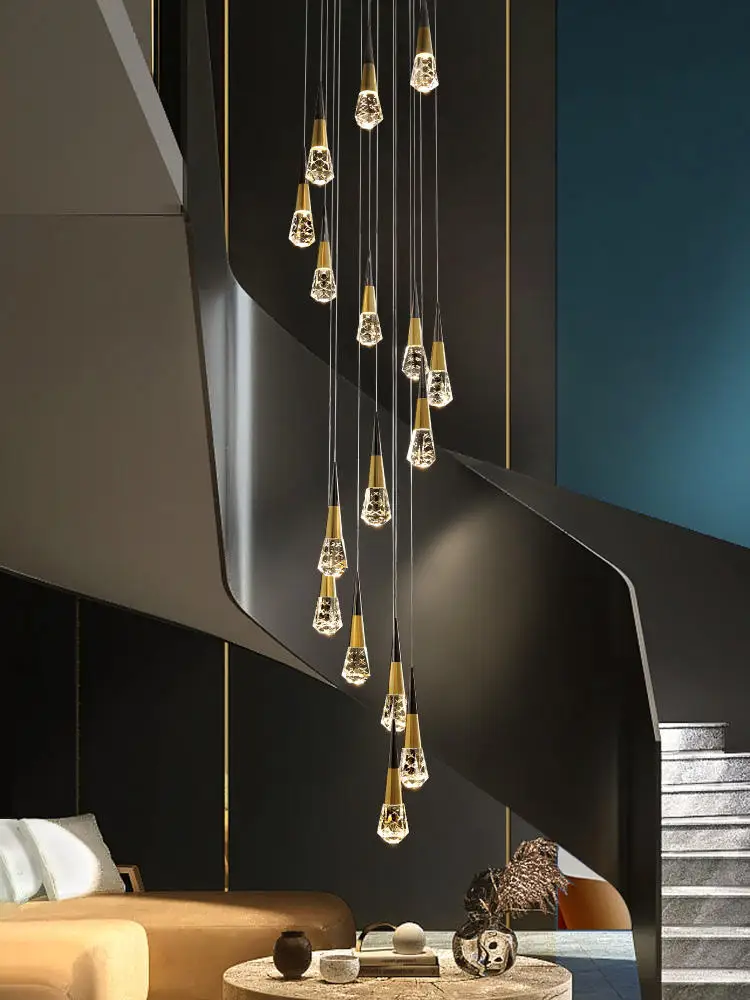 

Modern chandelier K9 crystal led luster stair loft chandelier Multi element adjustable custom black home decoration