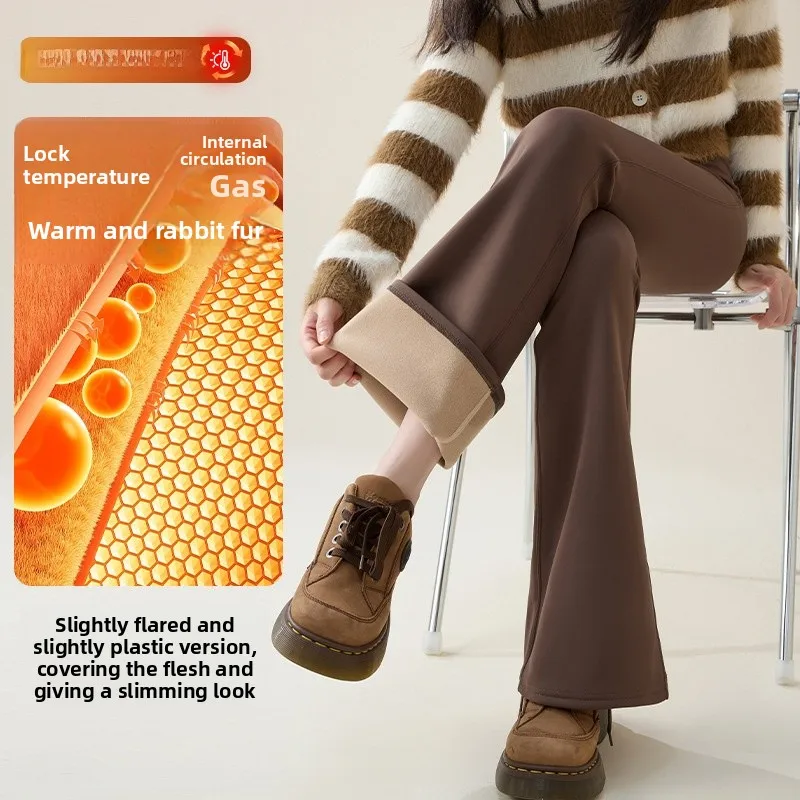 

Брюки-клеш больших размеров, утепленные флисом, повседневные женские брюки для йоги, леггинсы с высокой талией, утягивающие, расклешенные к низу