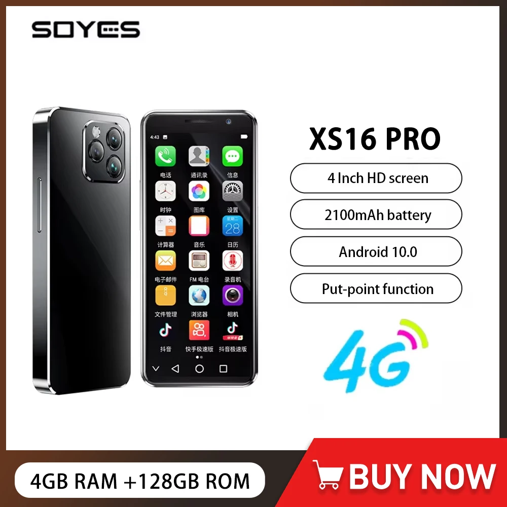 SOYES-XS16 Pro-スマートフォン,Android 10, 4GB RAM, 128GB ROM, 2100mAh,顔認識,4g lte,Type-c otg,4インチ画面,小型,販売中