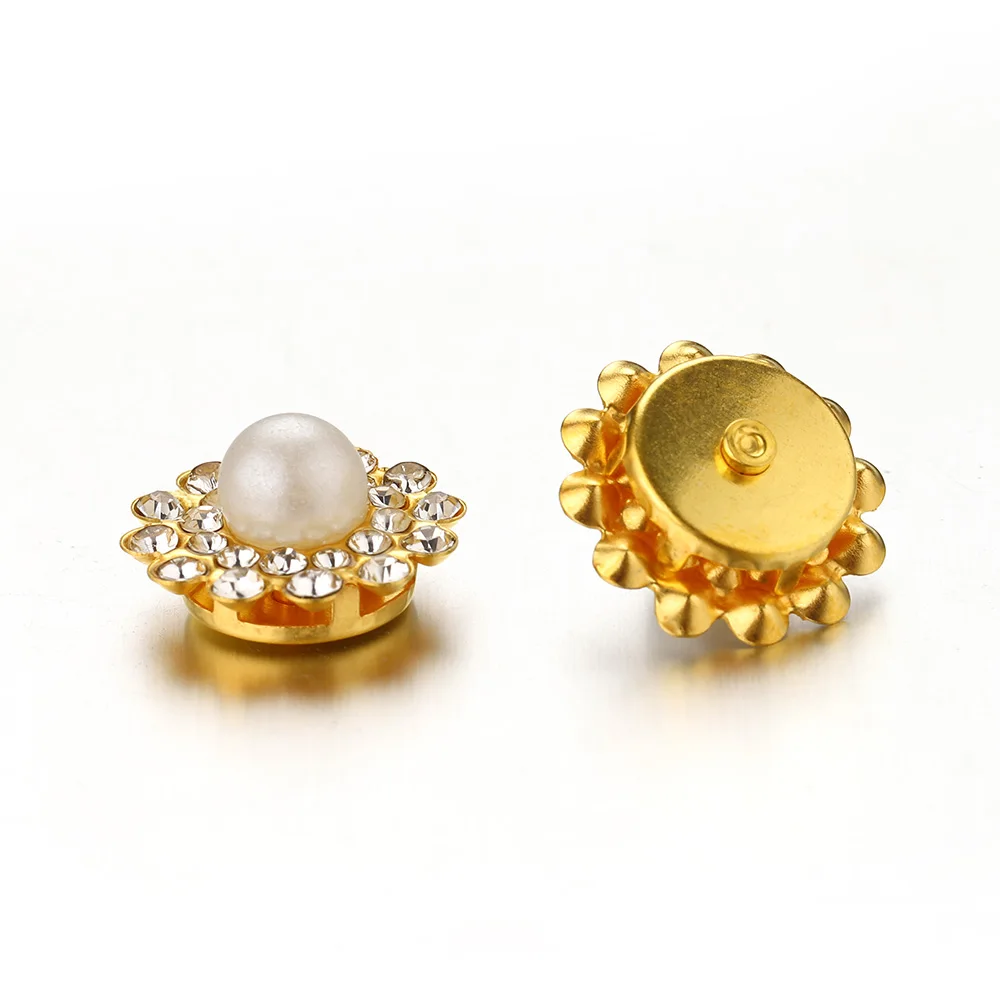 50 Stück Imitationsperlen mit Goldbasis und Strass-Verzierung für DIY Haaraccessoires, Kleidungsdekoration, Näharbeiten und Basteln – Detail 5