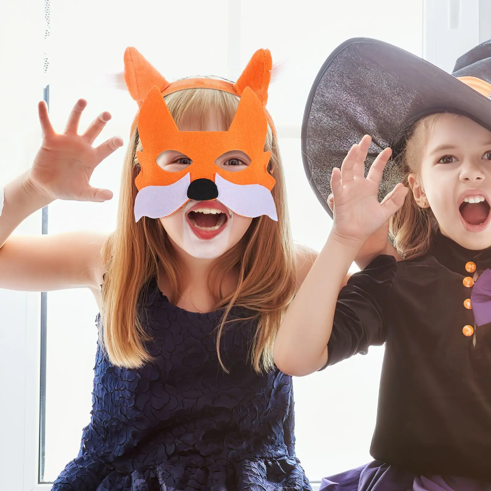 Masque de renard, ensemble de vêtements d'animaux, Costumes de Cosplay pour enfants, Clip d'oreille en queue, fausse fourrure, masque de renard, fournitures de fête de mascarade sur scène