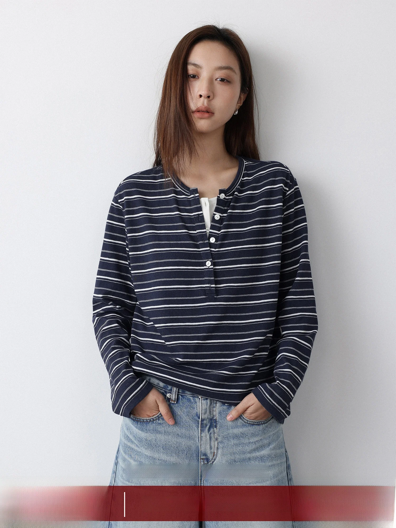 

LowCalorie Holiday Island Stripe Long Sve T-irt Fake Two-Piece round Ne Pullover Cotton Polyester Blend Casual Sle