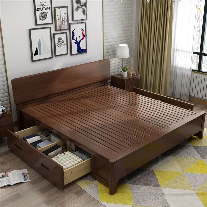 1 meter solid wood bed children's low bed hotel hotel 1.2 meters air pressure high box storage single bed