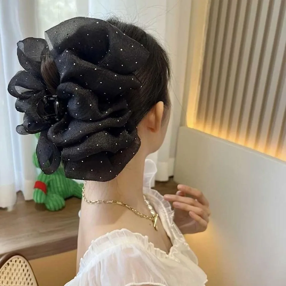 Chiffon Silk Hairpin Double-Sided Mesh Plastic Hair Clip Hair Accesories Flower Bow Shark Hair Clip Princess Headdress