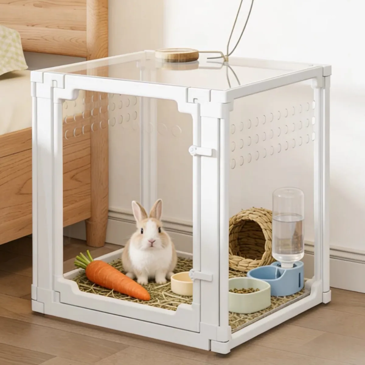 Pet Waterproof Transparent Fence Dog & Cat & Rabbit Cage Perforated Hole Panoramic Indoor Safety Square