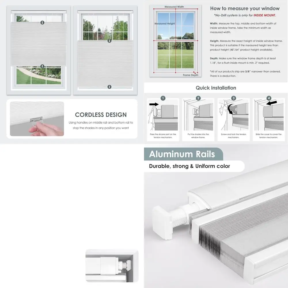 

Аккумуляторные сотовые солнцезащитные шторы, нижняя часть сверху, 31x48, белые, затемняющая изоляция для окон