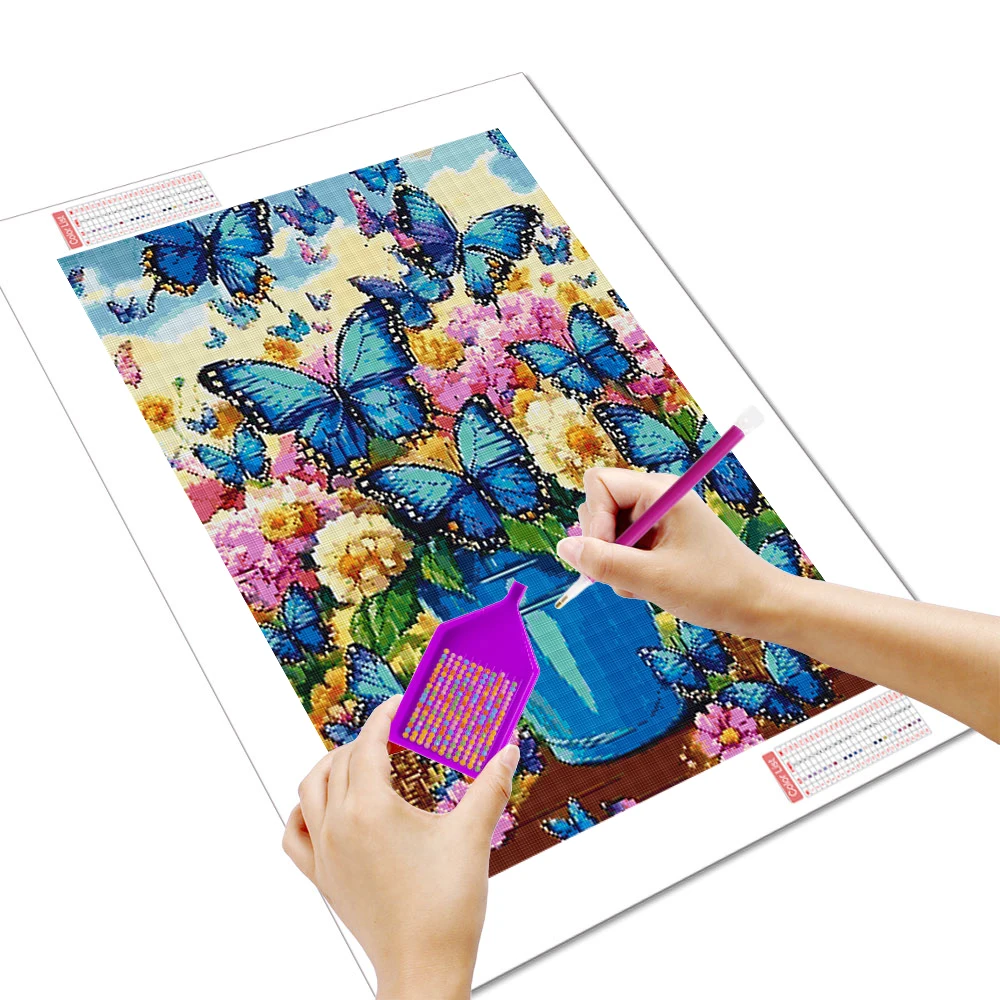 Huacan Full Square Round Diamond Painting Flower Butterfly Vase Diamond Embroidery Complete Kit Handmade Gift