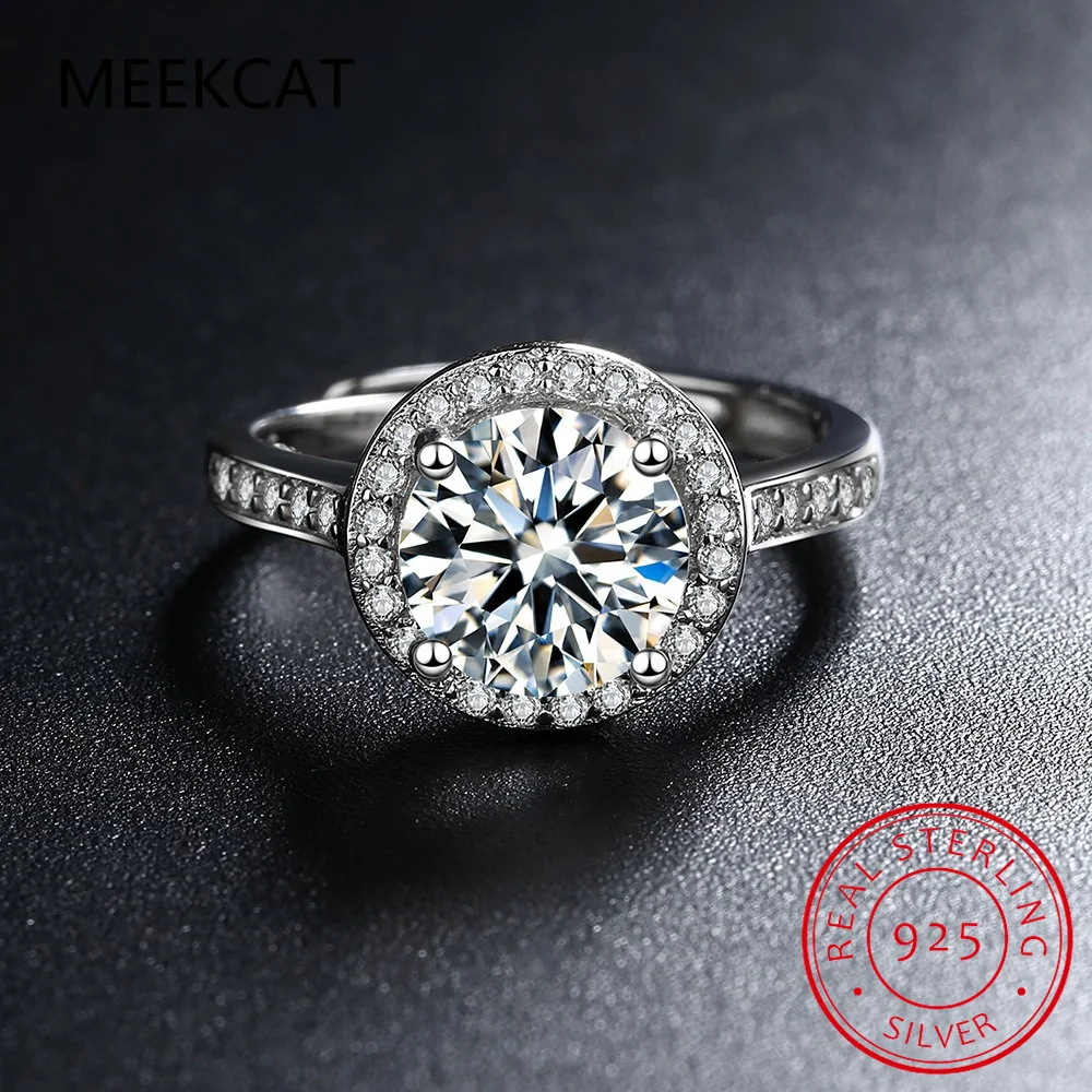 2CT D اللون مويسانيتي حلقة مستديرة s925 فضة بريليانت الماس هالة خواتم الخطبة للنساء غرامة مجوهرات هدايا