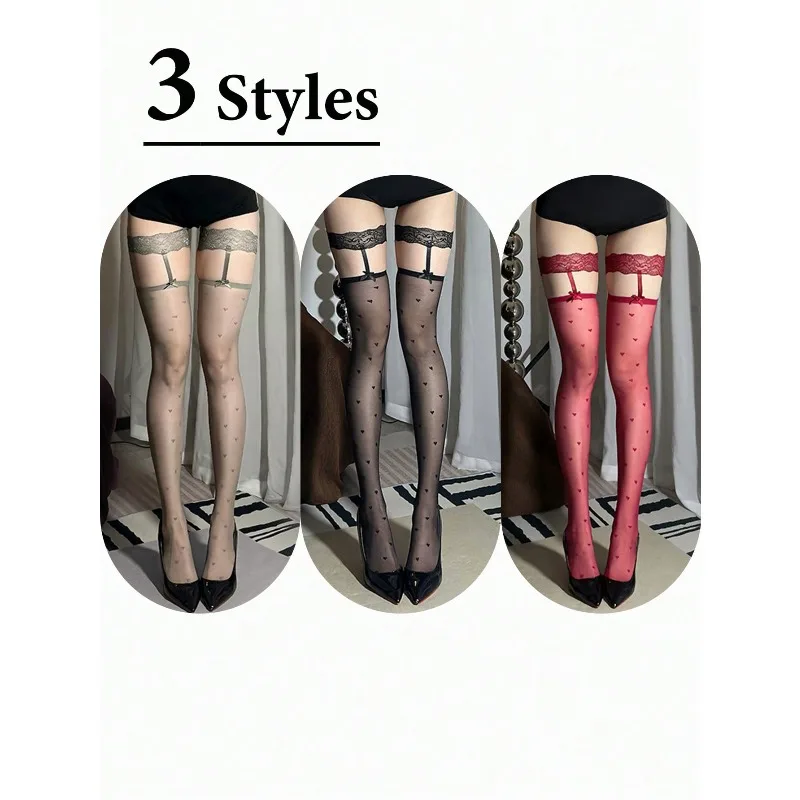 Sexy Solid Color Heart-Shaped Over-Knee Long Stockings Ultra-Thin Women's Long Tube Socks for Valentine's Day Couples Dates Fest view 5