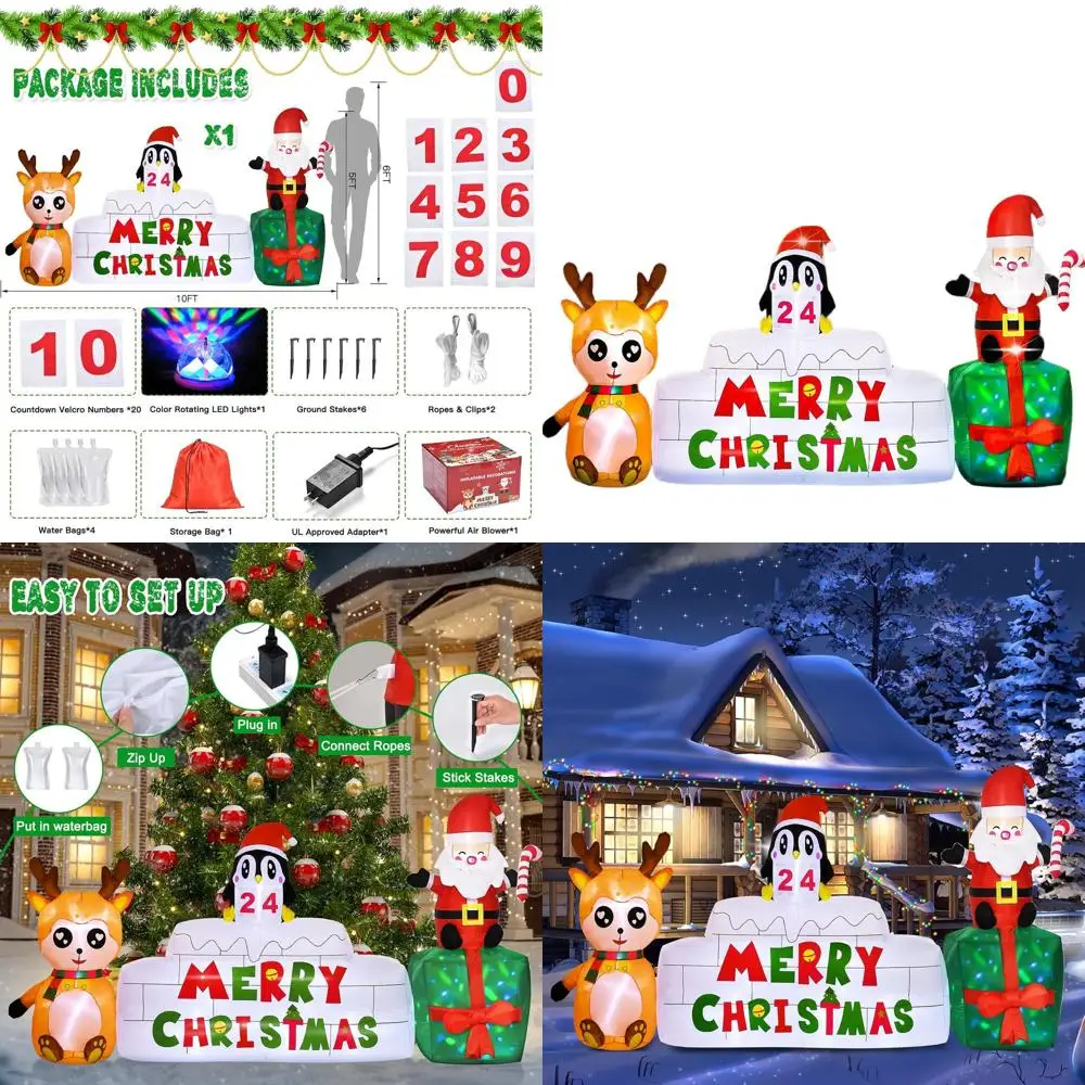 

Countdown to Christmas with 10ft Outdoor Reindeer and Santa Inflatables, LED Lighted Lawn Decorations