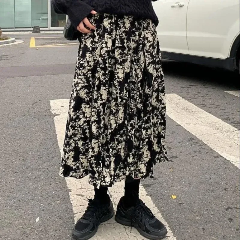 

Длинные юбки трапециевидной формы, женские винтажные темпераментные стильные женские свидания, популярные корейские элегантные повседневные юбки с принтом Mujer Faldas