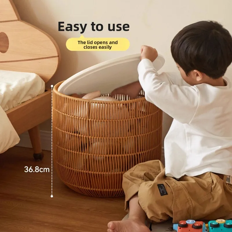 Solid Wood Kids Nightstand, Minimalist Toy Storage Basket, Modern Sofa Table,Large Capacity Storage Bin, Multifunctional Nursery